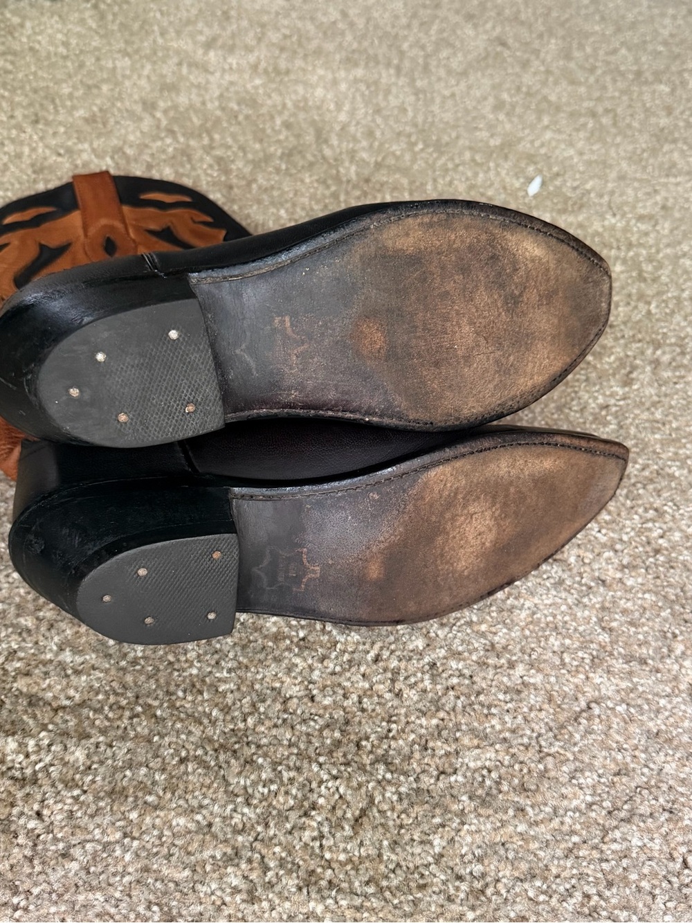 Old West Two-Tone Black and Brown Western Cowboy Boots - Picture 5 of 7